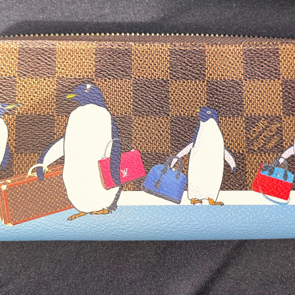Louis Vuitton Damier Ebene Wallet with Penguin Bag Print - Brown, Blue, Red